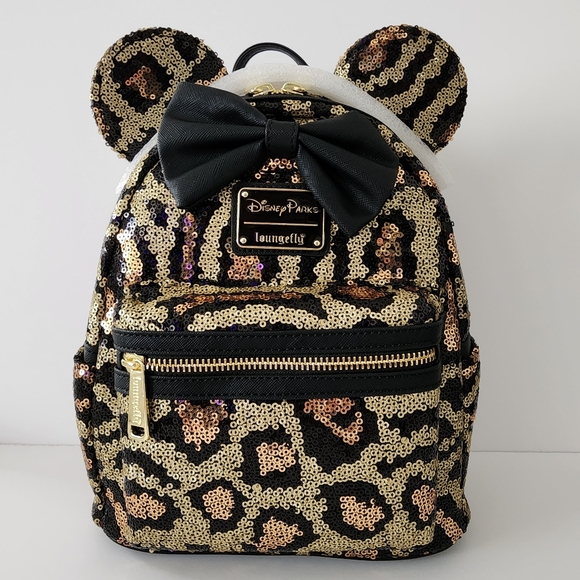 Loungefly Disney Parks MINNIE ANIMAL KINGDOM LEOPARD SEQUIN BACKPACK NWT
